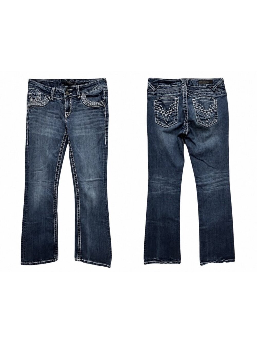 Vigoss Fit Bootcut Womens Jeans 5/28 Blue Low Rise Thick Stitch Embroidered